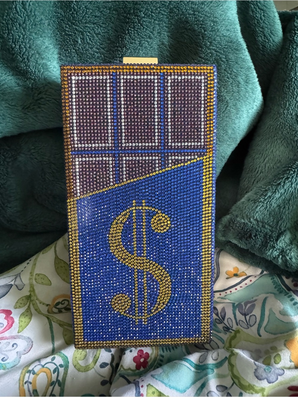 Rhinestone Chocolate Bar Dollar Sign Clutch Purse
